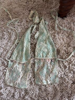 Edikted Mint Green Lace Halter Crop Top with Shell Accent
